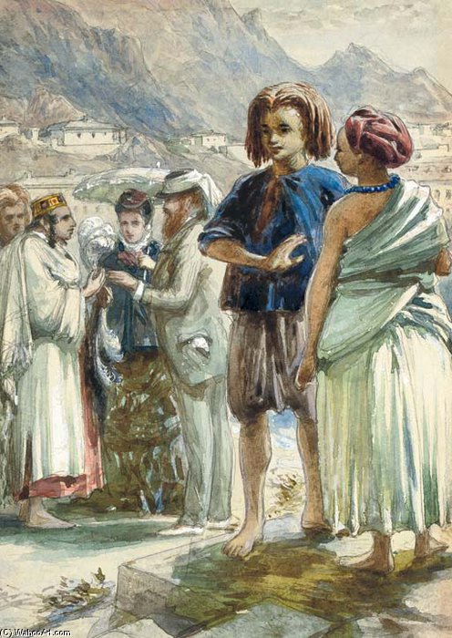 Wikioo.org - The Encyclopedia of Fine Arts - Painting, Artwork by William Simpson - Somalis, Jews And Overland Passengers At Aden, Yemen