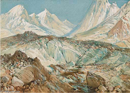 Wikioo.org - The Encyclopedia of Fine Arts - Painting, Artwork by William Simpson - The Cow's Mouth Glacier, India