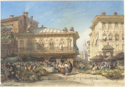 Wikioo.org - The Encyclopedia of Fine Arts - Painting, Artwork by William Wyld - A Flower Market, Verona