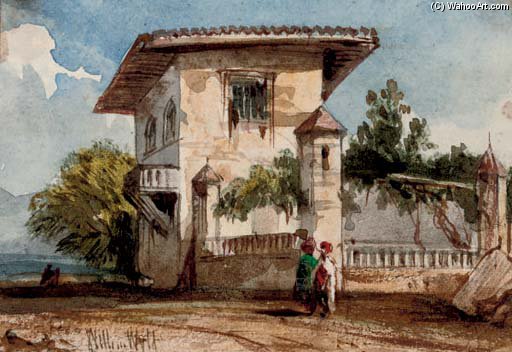 WikiOO.org - Encyclopedia of Fine Arts - Maľba, Artwork William Wyld - Figures Before An Italianate Villa