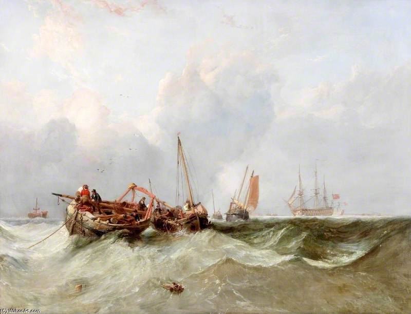 WikiOO.org - 백과 사전 - 회화, 삽화 Clarkson Frederick Stanfield - The 'chasse Maree' Off The Gull Stream Light, The Downs In The Distance