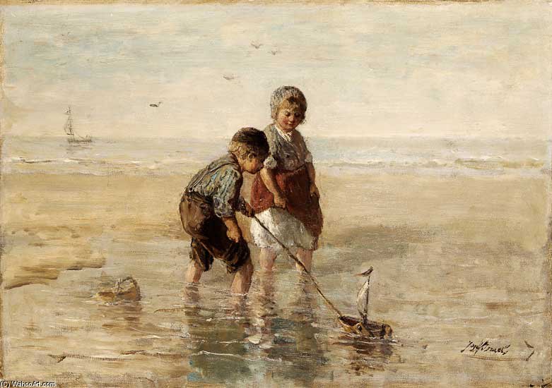 Wikioo.org - สารานุกรมวิจิตรศิลป์ - จิตรกรรม Jozef Israels - Children Playing By The Seaside