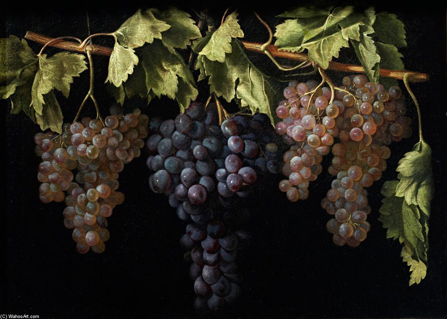Wikioo.org - The Encyclopedia of Fine Arts - Painting, Artwork by Juan Fernández - Still Life With Four Bunches Of Grapes By Juan Fernández