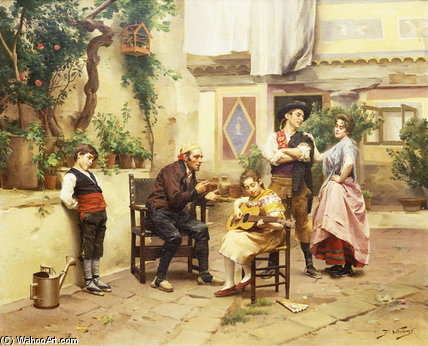 Wikioo.org - The Encyclopedia of Fine Arts - Painting, Artwork by Jules Worms - The Guitar Lesson