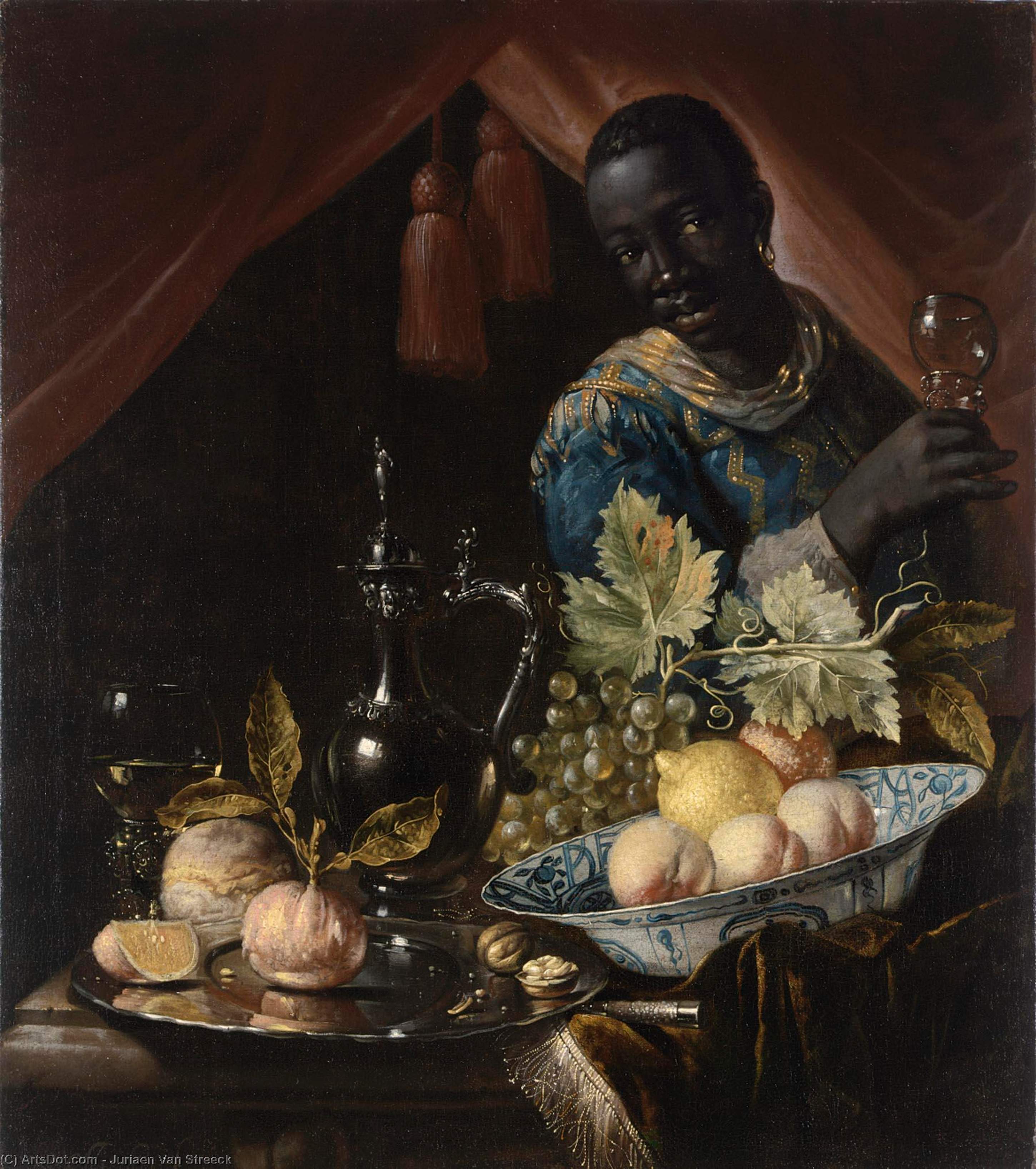 Wikioo.org – L'Encyclopédie des Beaux Arts - Peinture, Oeuvre de Juriaen Van Streeck - nature morte avec  Pêches  et  une  Citron