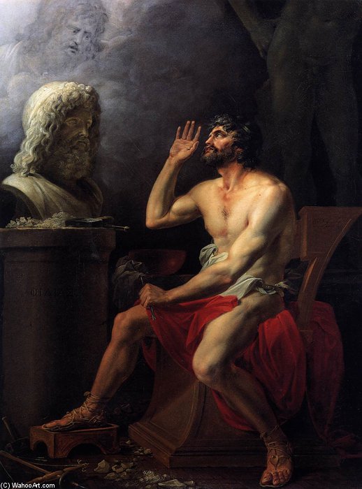 Wikioo.org - The Encyclopedia of Fine Arts - Painting, Artwork by József Dorffmeister - Phidias Chiselling The Bust Of Zeus