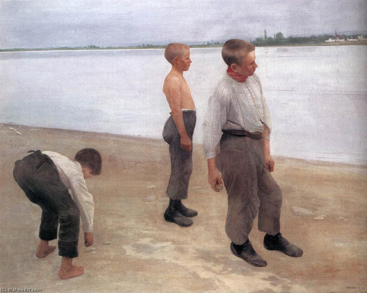 Wikioo.org - Bách khoa toàn thư về mỹ thuật - Vẽ tranh, Tác phẩm nghệ thuật Karoly Ferenczy - Boys Throwing Pebbles Into The River