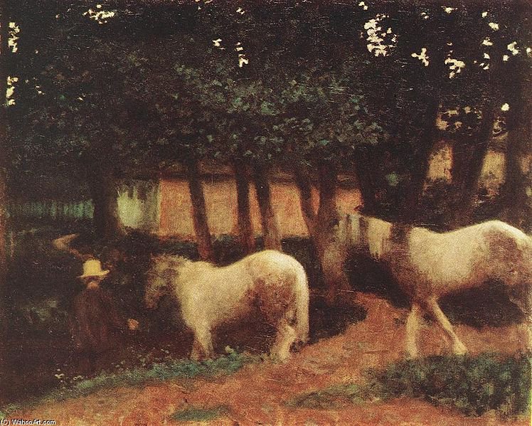 Wikioo.org - The Encyclopedia of Fine Arts - Painting, Artwork by Karoly Ferenczy - Evening Mood With Horses