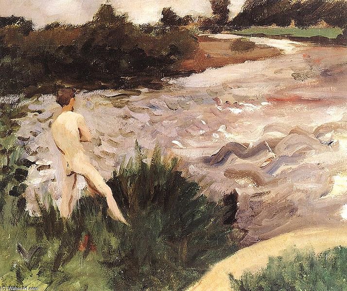 Wikioo.org - The Encyclopedia of Fine Arts - Painting, Artwork by Karoly Ferenczy - Gloomy Landscape With Bather