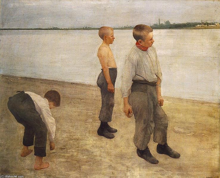 WikiOO.org - Encyclopedia of Fine Arts - Lukisan, Artwork Karoly Ferenczy - Oys Throwing Pebbles Into The River