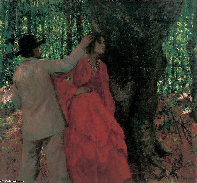 Wikioo.org - The Encyclopedia of Fine Arts - Painting, Artwork by Karoly Ferenczy - Painter And Model In The Woods
