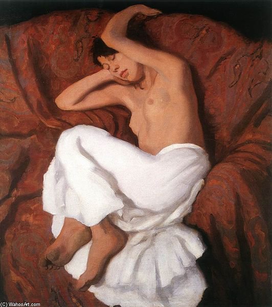 Wikioo.org - The Encyclopedia of Fine Arts - Painting, Artwork by Karoly Ferenczy - Sleeping Gypsy Girl