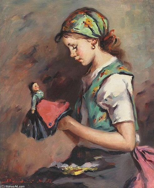 Wikioo.org - The Encyclopedia of Fine Arts - Painting, Artwork by Karoly Ferenczy - Young Girl With A Doll