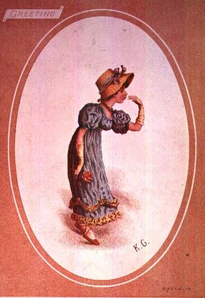 Wikoo.org - موسوعة الفنون الجميلة - اللوحة، العمل الفني Kate Greenaway - Girl Wearing A Straw Bonnet
