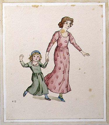 Wikioo.org - The Encyclopedia of Fine Arts - Painting, Artwork by Kate Greenaway - Two Little Girls In Party Dresses