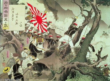 Wikioo.org - The Encyclopedia of Fine Arts - Painting, Artwork by Kobayashi Kiyochika - Scene From The Sino-japanese War In Korea