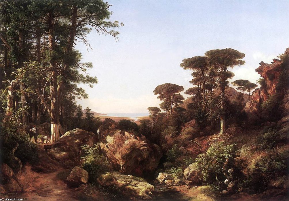 Wikioo.org - The Encyclopedia of Fine Arts - Painting, Artwork by Karoly Marko The Elder - Forest Scene At Ailo In Corsica