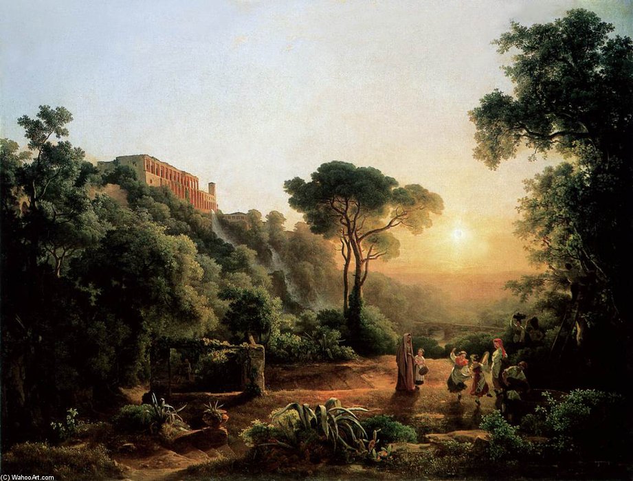 Wikioo.org - The Encyclopedia of Fine Arts - Painting, Artwork by Karoly Marko The Elder - Landscape Near Tivoli With Vintager Scens