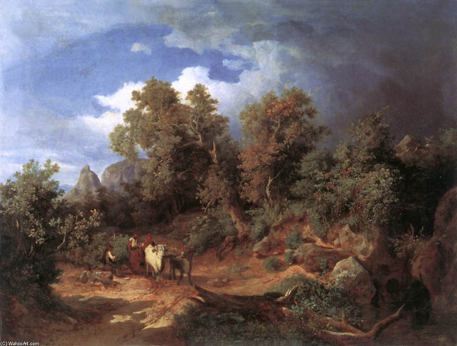 Wikioo.org - The Encyclopedia of Fine Arts - Painting, Artwork by Karoly Marko The Elder - Landscape With Oxcart