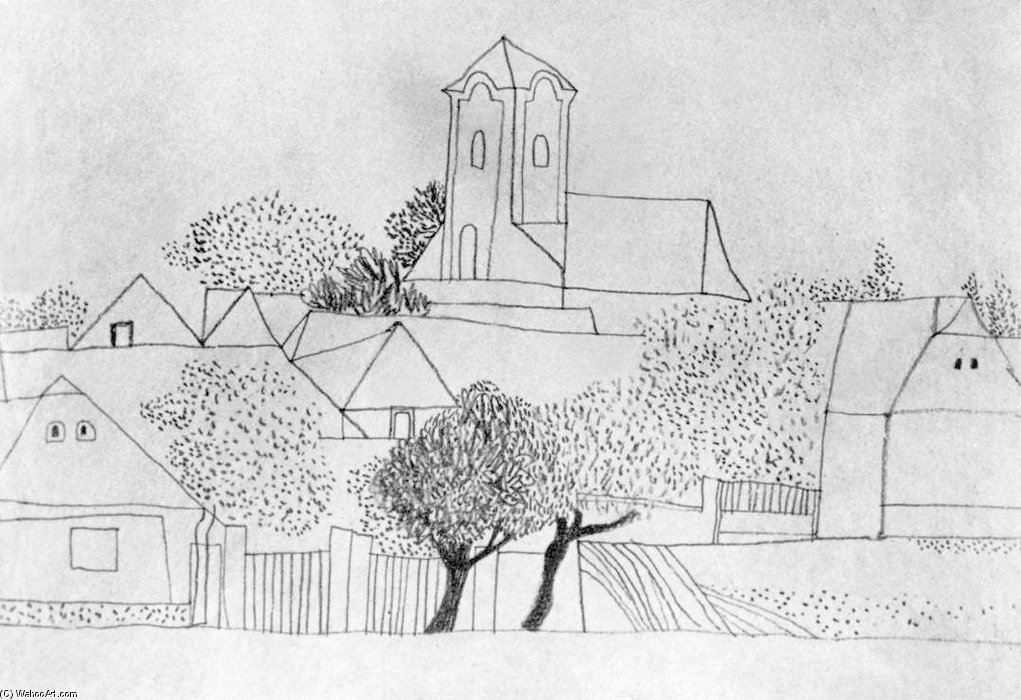 WikiOO.org - Encyclopedia of Fine Arts - Schilderen, Artwork Lajos Vajda - Churches, Trees, Dotted Forms