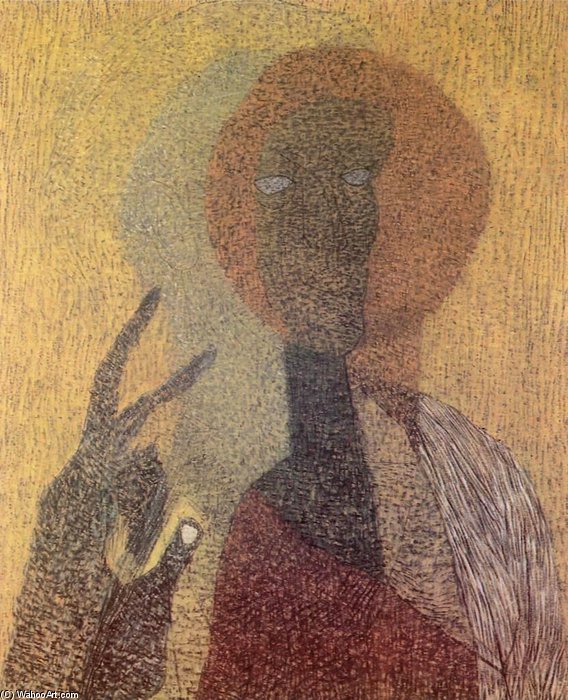 Wikioo.org - สารานุกรมวิจิตรศิลป์ - จิตรกรรม Lajos Vajda - Self-portrait With Hold-up Icon
