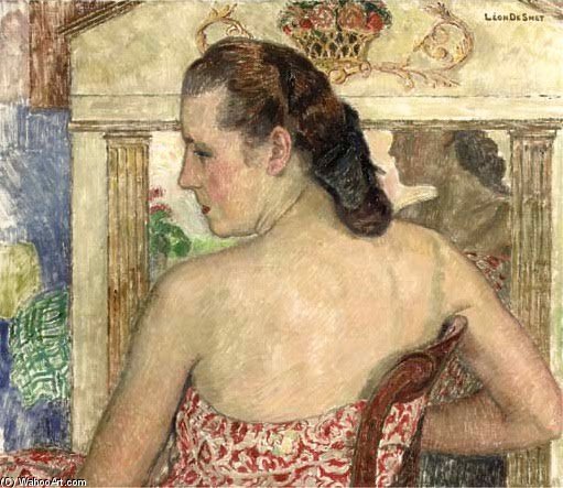 Wikioo.org – La Enciclopedia de las Bellas Artes - Pintura, Obras de arte de Leon De Smet - Claire en un vestido de verano enfrente de el espejo