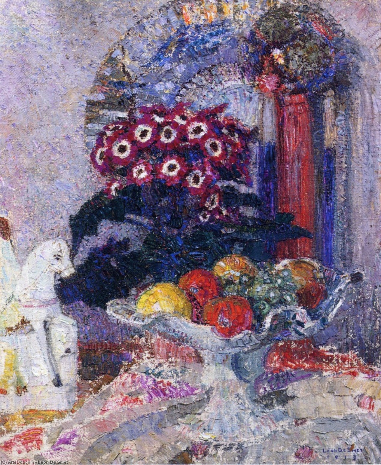 Wikioo.org – L'Encyclopédie des Beaux Arts - Peinture, Oeuvre de Leon De Smet - Fruits fleurs et Staffordshire