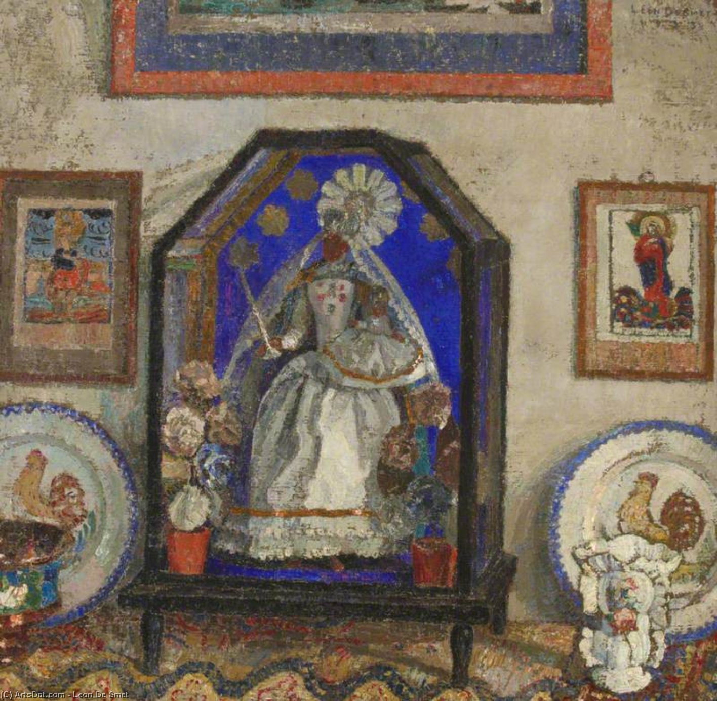 Wikioo.org - The Encyclopedia of Fine Arts - Painting, Artwork by Leon De Smet - Still Life With An Image Of The Madonna In A Glass Case