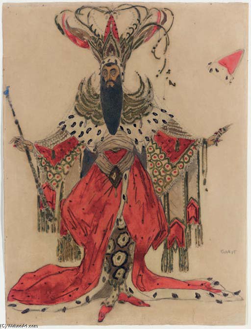Wikioo.org - The Encyclopedia of Fine Arts - Painting, Artwork by Leon Bakst - Costume For Alexis Boulgakov As Potiphar In The Legend Of Joseph