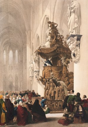 Wikioo.org - The Encyclopedia of Fine Arts - Painting, Artwork by Louis Haghe - Pulpit In St. Gudule