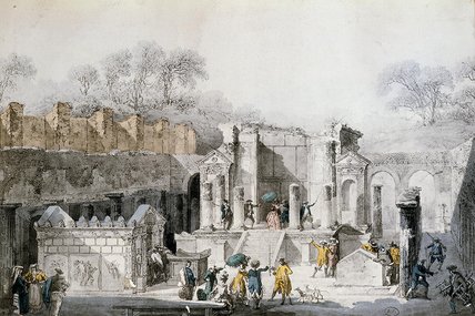 Wikioo.org - The Encyclopedia of Fine Arts - Painting, Artwork by Louis Jean Desprez - Tourists At The Temple Of Isis In The Ruins Of
