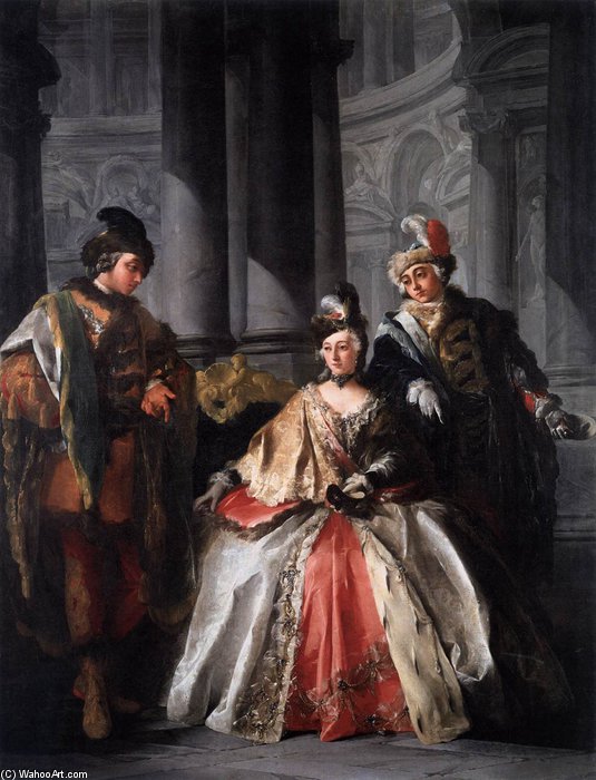 WikiOO.org - Enciclopédia das Belas Artes - Pintura, Arte por Louis Joseph Le Lorrain - Three Figures Dressed For A Masquerade