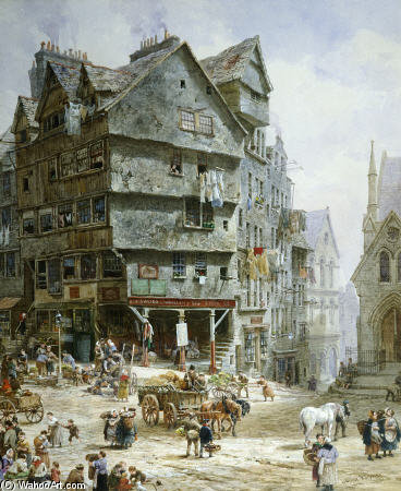 Wikioo.org - The Encyclopedia of Fine Arts - Painting, Artwork by Louise Rayner - The High Street From The West Bow, Edinburgh -