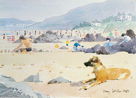 WikiOO.org - Enciclopédia das Belas Artes - Pintura, Arte por Lucy Willis - Dog On The Beach, Woolacombe