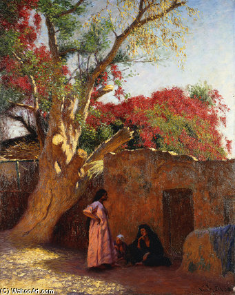 Wikioo.org - Die Enzyklopädie bildender Kunst - Malerei, Kunstwerk von Ludwig Deutsch - Eine arabische Familie, außerhalb eines Dorfes