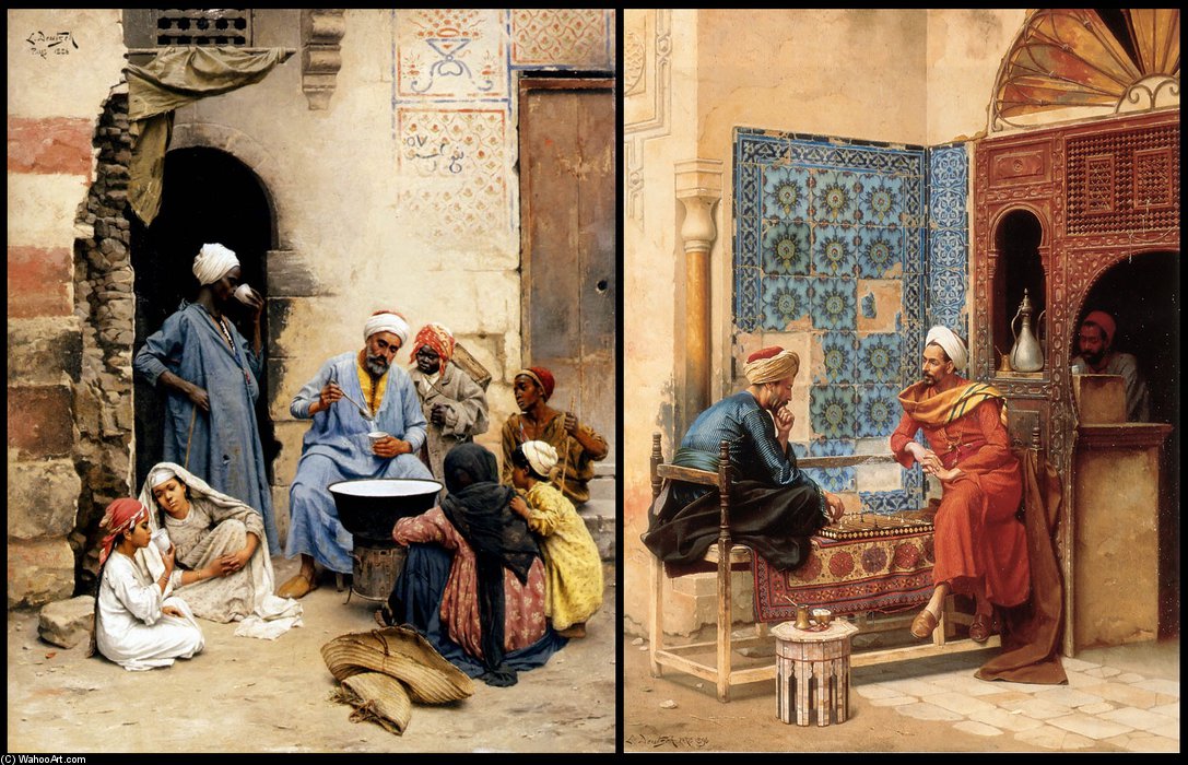 Wikioo.org - The Encyclopedia of Fine Arts - Painting, Artwork by Ludwig Deutsch - The Sahleb Vendor And The Chess Game