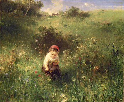 Wikioo.org - The Encyclopedia of Fine Arts - Painting, Artwork by Ludwig Knaus - A Young Girl In A Field -