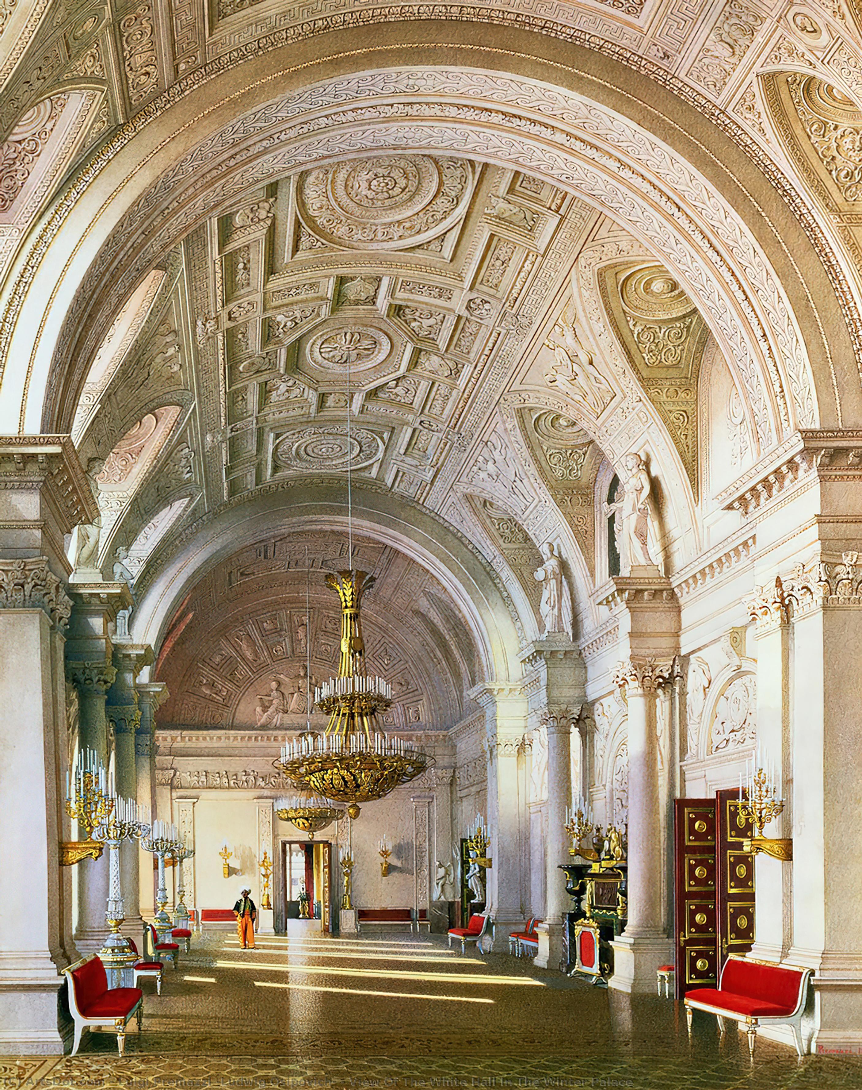 Wikioo.org - The Encyclopedia of Fine Arts - Painting, Artwork by Luigi Premazzi (Ludwig Osipovich) - View Of The White Hall In The Winter Palace