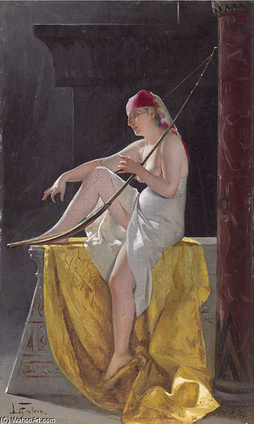 WikiOO.org - دایره المعارف هنرهای زیبا - نقاشی، آثار هنری Luis Ricardo Falero - Egyptian Woman With Harp
