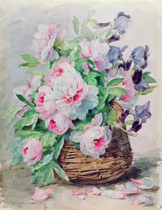 Wikioo.org - The Encyclopedia of Fine Arts - Painting, Artwork by Madeleine Jeanne Lemaire - Irises And Peonies In A Basket