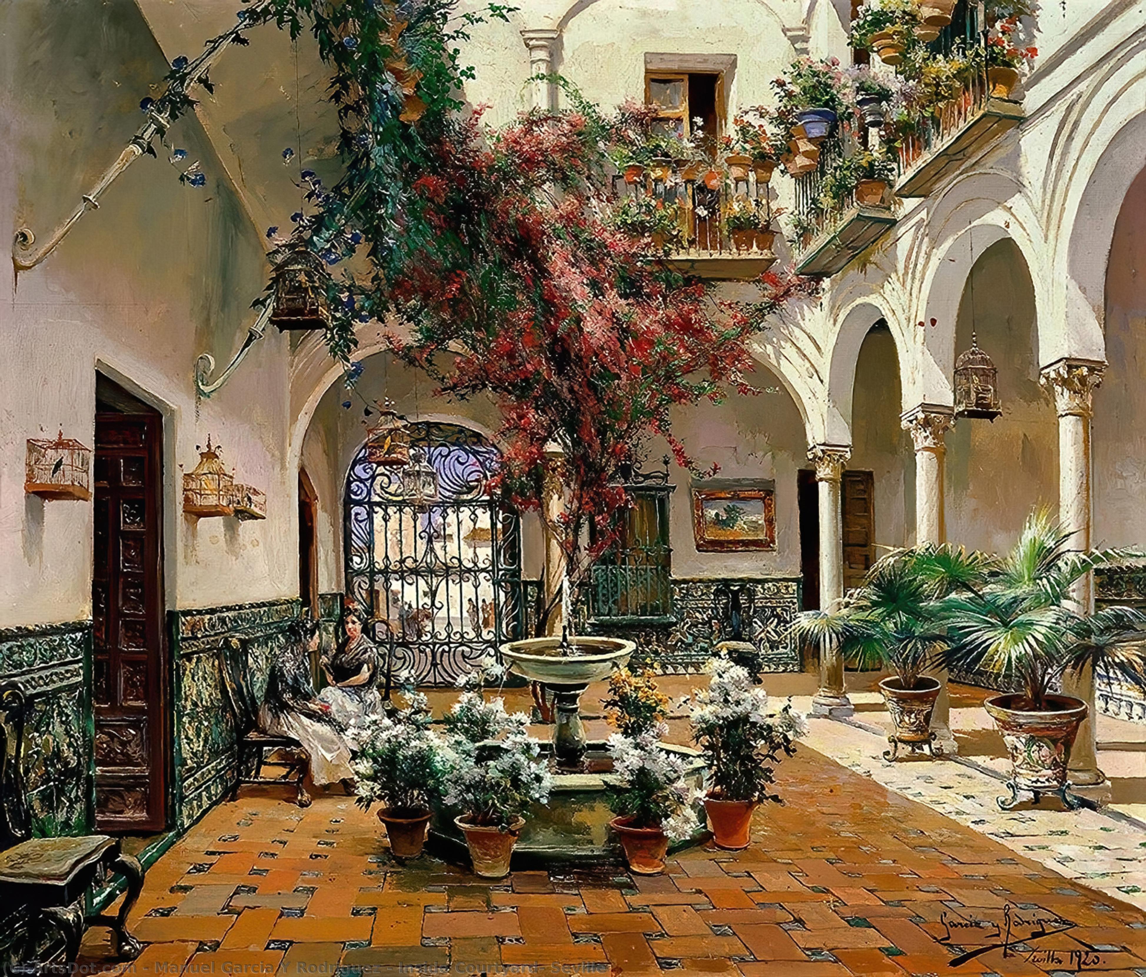 Wikioo.org – L'Encyclopédie des Beaux Arts - Peinture, Oeuvre de Manuel Garcia Y Rodriguez - à l'intérieur Cour  Séville
