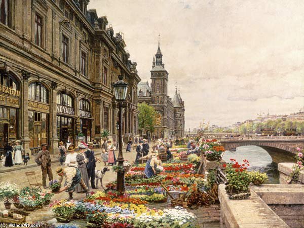 Wikioo.org - สารานุกรมวิจิตรศิลป์ - จิตรกรรม Marie Francois Firmin-Girard - Flower Stands At His In Paris