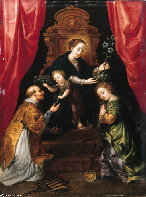 Wikioo.org - The Encyclopedia of Fine Arts - Painting, Artwork by Marten Pepijn - The Madonna And Child Enthroned, Adored
