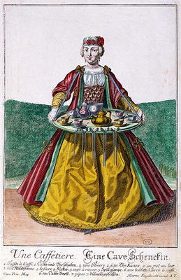 Wikioo.org - The Encyclopedia of Fine Arts - Painting, Artwork by Martin Engelbrecht - The Coffee Maker, C.1735 (coloured Engraving)