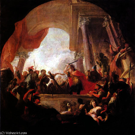 Wikioo.org - The Encyclopedia of Fine Arts - Painting, Artwork by Martino Altomonte - Alexander Cutting The Gordian Knot