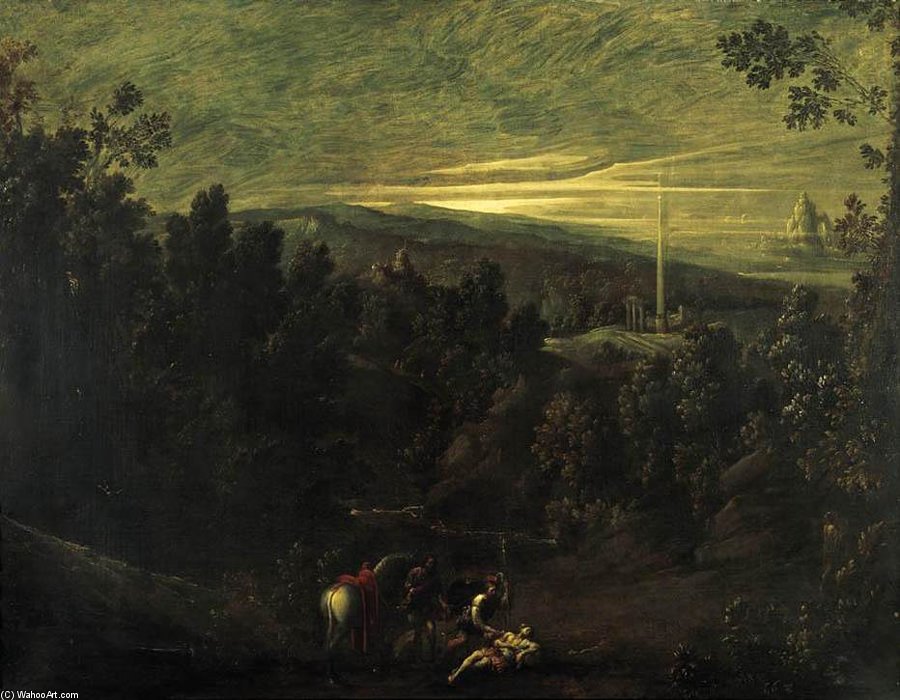 WikiOO.org - Enciclopédia das Belas Artes - Pintura, Arte por Mastelletta - Landscape With The Good Samaritan