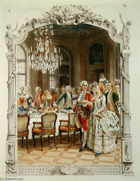 Wikioo.org – La Enciclopedia de las Bellas Artes - Pintura, Obras de arte de Maurice Leloir - Comida elegante durante el siglo XVIII