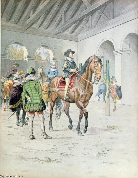 Wikioo.org - The Encyclopedia of Fine Arts - Painting, Artwork by Maurice Leloir - Learning To Ride A Horse