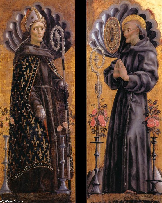 Wikioo.org - The Encyclopedia of Fine Arts - Painting, Artwork by Michele Pannonio - St Louis Of Toulouse; St Bernardino Of Siena
