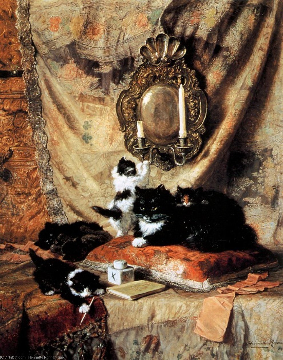 Wikioo.org - The Encyclopedia of Fine Arts - Painting, Artwork by Henriette Ronner Knip - Work Rest And Play